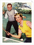 Sister and Brother Playing Tennis by Anonymous