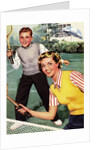 Sister and Brother Playing Tennis by Anonymous