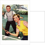 Sister and Brother Playing Tennis by Anonymous