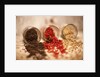 Black, red, and white pepper corns in rustic mason jars by Anonymous