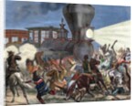 Union Pacific train attacked by Indians. USA by Anonymous