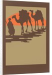 Woodcut of camels and nomad by Anonymous