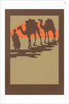 Woodcut of camels and nomad by Anonymous
