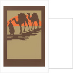 Woodcut of camels and nomad by Anonymous