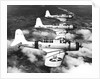 1940s three World War II US navy dive bombers flying in formation by Anonymous
