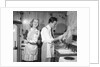 1950s smiling couple washing the dishes together by Anonymous