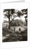 1930s boy and girl in straw hats walking down farm road by Anonymous