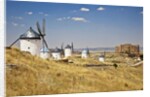 Antique La Mancha windmills and castle in Consuegra, Spain by Anonymous