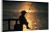 Silhouette of child fishing off a dock at sunset by Anonymous
