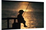 Silhouette of child fishing off a dock at sunset by Anonymous