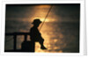 Silhouette of child fishing off a dock at sunset by Anonymous