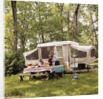 1970s family having picnic by camper by Anonymous