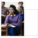 1980s college classroom students sitting at desks by Anonymous