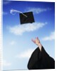 Graduate tossing mortarboard hat into the air by Anonymous