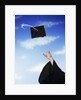 Graduate tossing mortarboard hat into the air by Anonymous