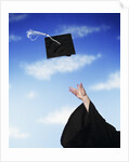 Graduate tossing mortarboard hat into the air by Anonymous