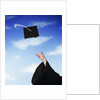 Graduate tossing mortarboard hat into the air by Anonymous