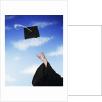 Graduate tossing mortarboard hat into the air by Anonymous
