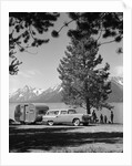 1950s family station wagon and camper at Jackson Lake, Wyoming by Anonymous