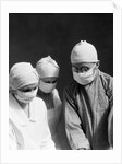 1920s 1930s doctor and two nurses wearing surgical masks by Anonymous