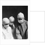 1920s 1930s doctor and two nurses wearing surgical masks by Anonymous
