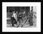 1930s three men courting a woman on a front porch by Anonymous