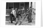 1930s three men courting a woman on a front porch by Anonymous
