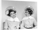 1960s two women sitting under hairdryers gossiping by Anonymous