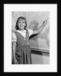 1960s school girl pointing to map of the USA by Anonymous