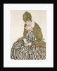 Edith with Striped Dress, Sitting by Egon Schiele