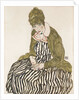 Edith with Striped Dress, Sitting by Egon Schiele