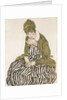 Edith with Striped Dress, Sitting by Egon Schiele