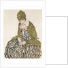 Edith with Striped Dress, Sitting by Egon Schiele