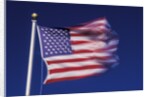 American Flag is blurred with the motion of the wind against the blue sky by Anonymous