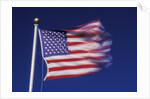 American Flag is blurred with the motion of the wind against the blue sky by Anonymous