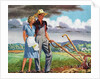 American Couple Standing with a Plow on their Rural Farm. by Anonymous