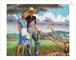 American Couple Standing with a Plow on their Rural Farm. by Anonymous