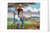 American Couple Standing with a Plow on their Rural Farm. by Anonymous