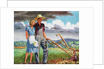 American Couple Standing with a Plow on their Rural Farm. by Anonymous