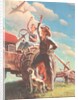 Farmer and Son Waving to Airplane by Anonymous