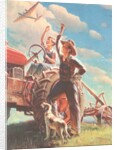 Farmer and Son Waving to Airplane by Anonymous