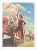 Farmer and Son Waving to Airplane by Anonymous