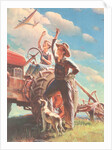 Farmer and Son Waving to Airplane by Anonymous