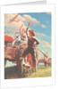 Farmer and Son Waving to Airplane by Anonymous