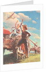 Farmer and Son Waving to Airplane by Anonymous