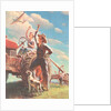 Farmer and Son Waving to Airplane by Anonymous