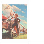 Farmer and Son Waving to Airplane by Anonymous