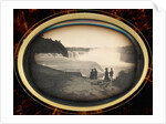 Daguerreotype of couples standing in front of Niagara Falls by Platt D. Babbitt