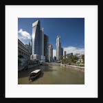 Boat on the Singapore river, the Cavenagh Bridge and the downtown by Anonymous