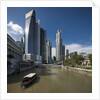 Boat on the Singapore river, the Cavenagh Bridge and the downtown by Anonymous